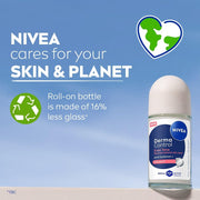 NIVEA Derma Control Even Tone Underarm Deo Roll-On for Women | Smoother & Brighter Underarms | 72H Derma Active Protection | With Pure Hyaluronic Acid & Vitamin C | 0% Alcohol | 50 ml
