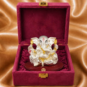 DIVINITI 999 Silver-Plated Lord Ganesha Idol with Gold Accents | Ganpati Murti for Car Dashboard, Home, Office & Puja Room | Diwali & Housewarming Gift with Premium Gift Box | 5 x 7 CM