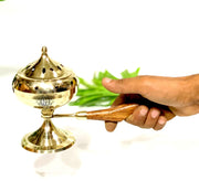 DSH Brass Loban Burner with Handle, Dhoop Dhuni Burner Sambrani Dhoop, Resin & Home Office Temple Prayer Butler. (Big)