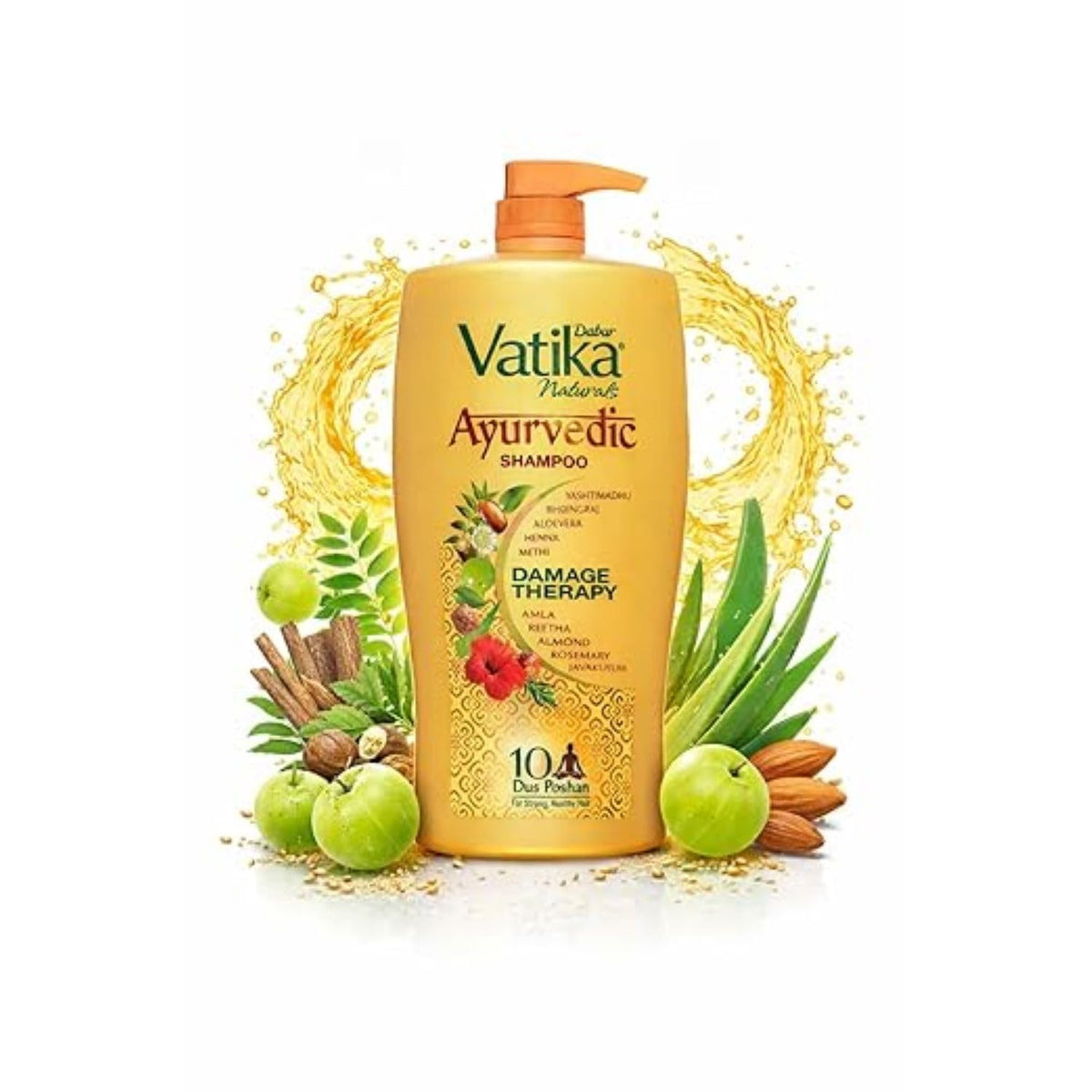 Dabur Vatika Naturals Ayurvedic Shampoo - 640 ml | 10 Natural Herb Extracts | Contains Rosemary, Aloe Vera, Amla, Almond & Bhringraj | Up to 100% Damage Repair | Everyday Shampoo for Women & Men