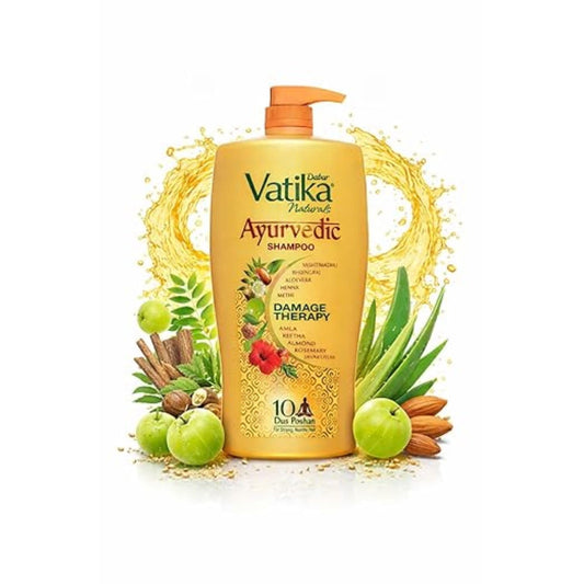 Dabur Vatika Naturals Ayurvedic Shampoo - 640 ml | 10 Natural Herb Extracts | Contains Rosemary, Aloe Vera, Amla, Almond & Bhringraj | Up to 100% Damage Repair | Everyday Shampoo for Women & Men