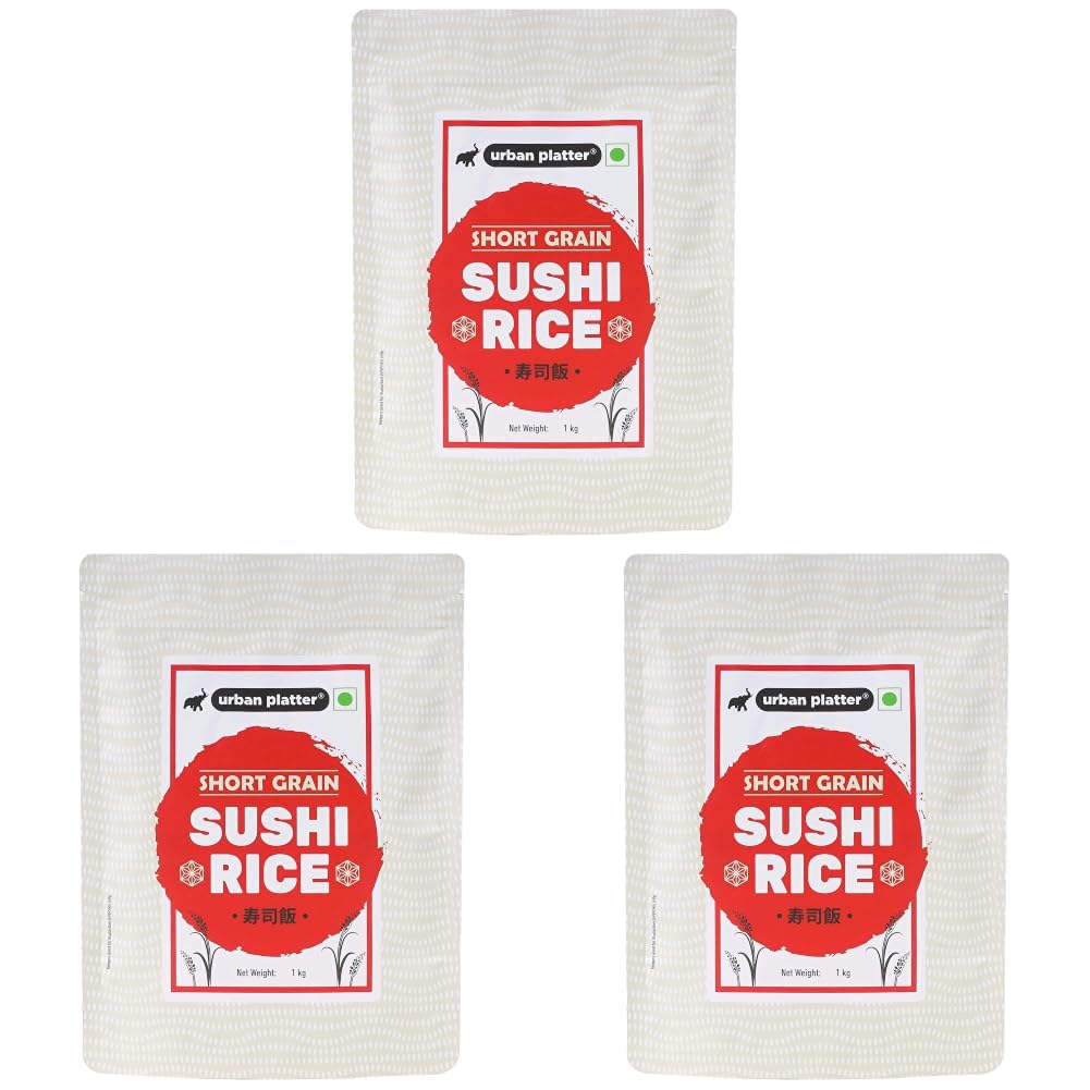 Urban Platter Short-Grain Sushi Rice, 1kg (Japanese-Style Sticky Rice | Chewy Bite | Asian Pantry Essential) (Pack of 3)