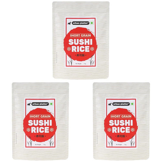 Urban Platter Short-Grain Sushi Rice, 1kg (Japanese-Style Sticky Rice | Chewy Bite | Asian Pantry Essential) (Pack of 3)