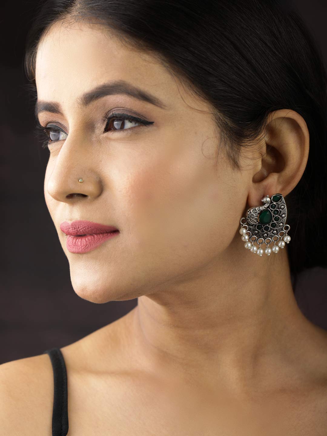 Priyaasi Silver Plated Artificial Stones Traditional Drop Earrings For Women and Girls(Silver)