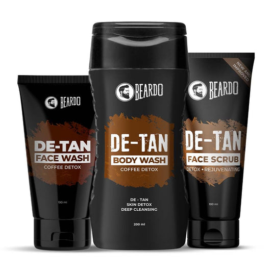 Beardo Detan Combo For Men (Set of 3) | Detan Face Wash & Detan Scrub & Detan Body Wash with Powerful Coffee Extract for Tan Removal | Hydrates & Exfoliates Men's Skin for Oil Control