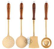 DSH Pure Brass Spoon Set for Cooking and Serving Spoon with Wooden Handle (Set of-4) Multipurpose Brass Serving Set for Kitchen.(BR-CSPN-4P)