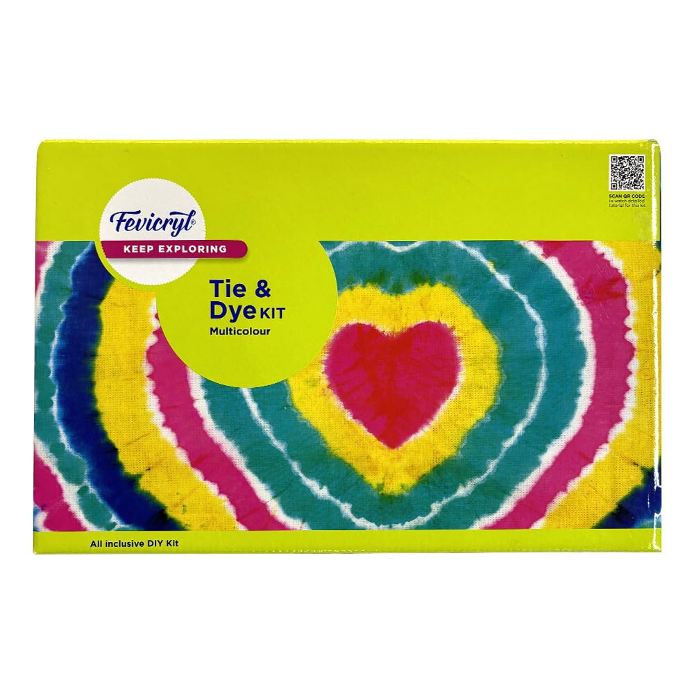 Fevicryl Tie & Dye Multicolor Kit | Complete DIY Fabric Colour Kit with 4 Acrylic Colour, 1 x 2 feet Fabric, 4 Squeezy Bottles | Ideal for Gifting, Beginners & Art Enthusiasts