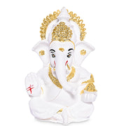 DIVINITI 24K Gold Plated Resin Lord Ganesha Idol for Car Dashboard, Tabletop|Ganesh Statue for Good Luck and Success|Ganpati Murti for Home Decor Mandir, Office Desk Puja Gift White (8.4x4.2cm)