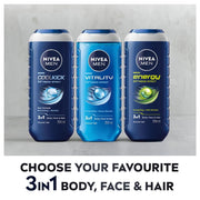 NIVEA MEN Vitality Fresh 250ml Body Wash| Shower Gel for Face, Body & Hair| Power of Ocean Minerals| Long Lasting Summer Freshness |Clean, Healthy & Moisturized Skin
