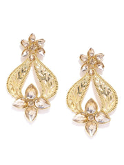 Priyaasi Gold-Plated Stones Studded Floral Drop Earrings