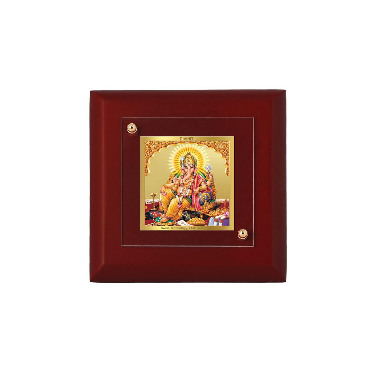 DIVINITI Lord Ganesha 24K Gold Plated MDF Photo Frame|Premium Religious Table Top Frame for Home, Office & Prayer Room|Luxury Spiritual Gift Item for Housewarming, Festive Gifting|10 x 10 CM