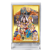 DIVINITI 24K Gold Plated Religious Car Dashboard Frame | Premium God Idol Frame for Car, Home Mandir & Office Table | Spiritual Gift, Decorative Showpiece | Shiv Parivar