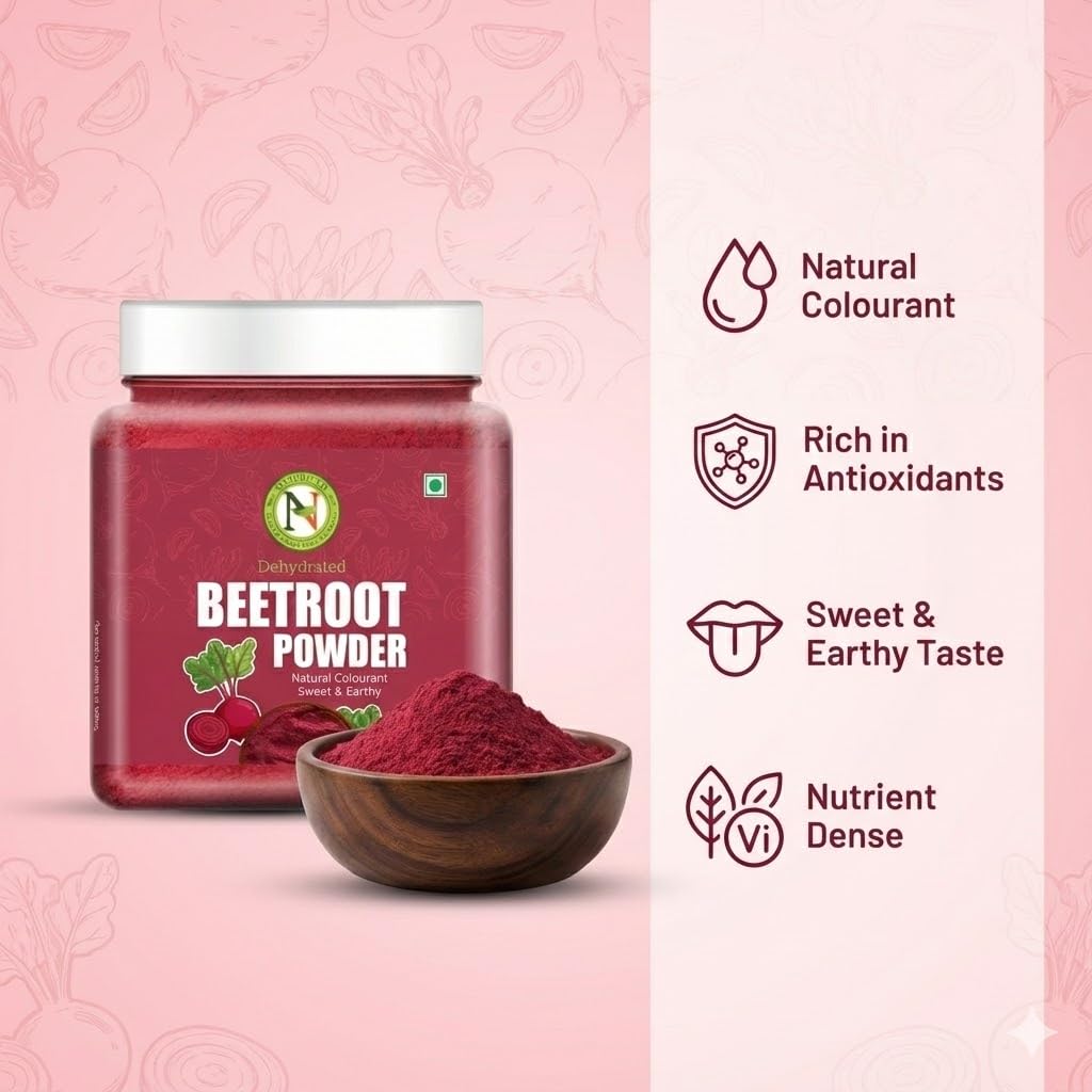 NatureVit Dehydrated Beetroot Powder 1 Kg | Sweet and Earthy | Natural Food Colorant | Additive Free