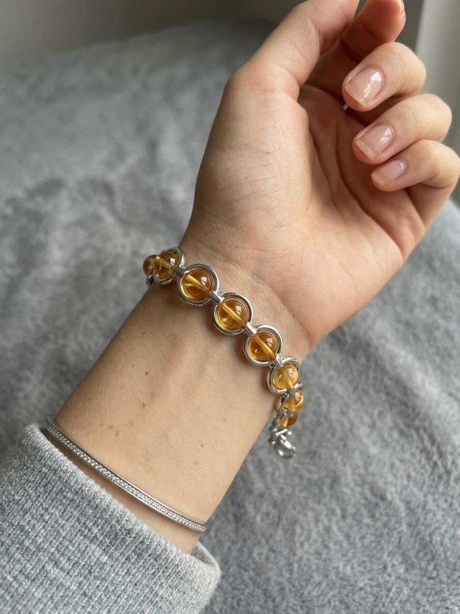 RUDRADIVINE Elegant Citrine Stone Bracelet for Men & Women | Premium Crystal Link Bracelet