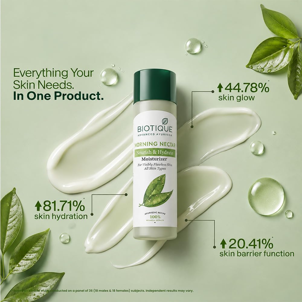 Biotique Morning Nectar Flawless Skin Moisturizer l Prevents Dark spots, Blackheads and Blemishes l Visibly Flawless Skin l Nourishes and Hydrates Skin l All Skin Types l 120ml