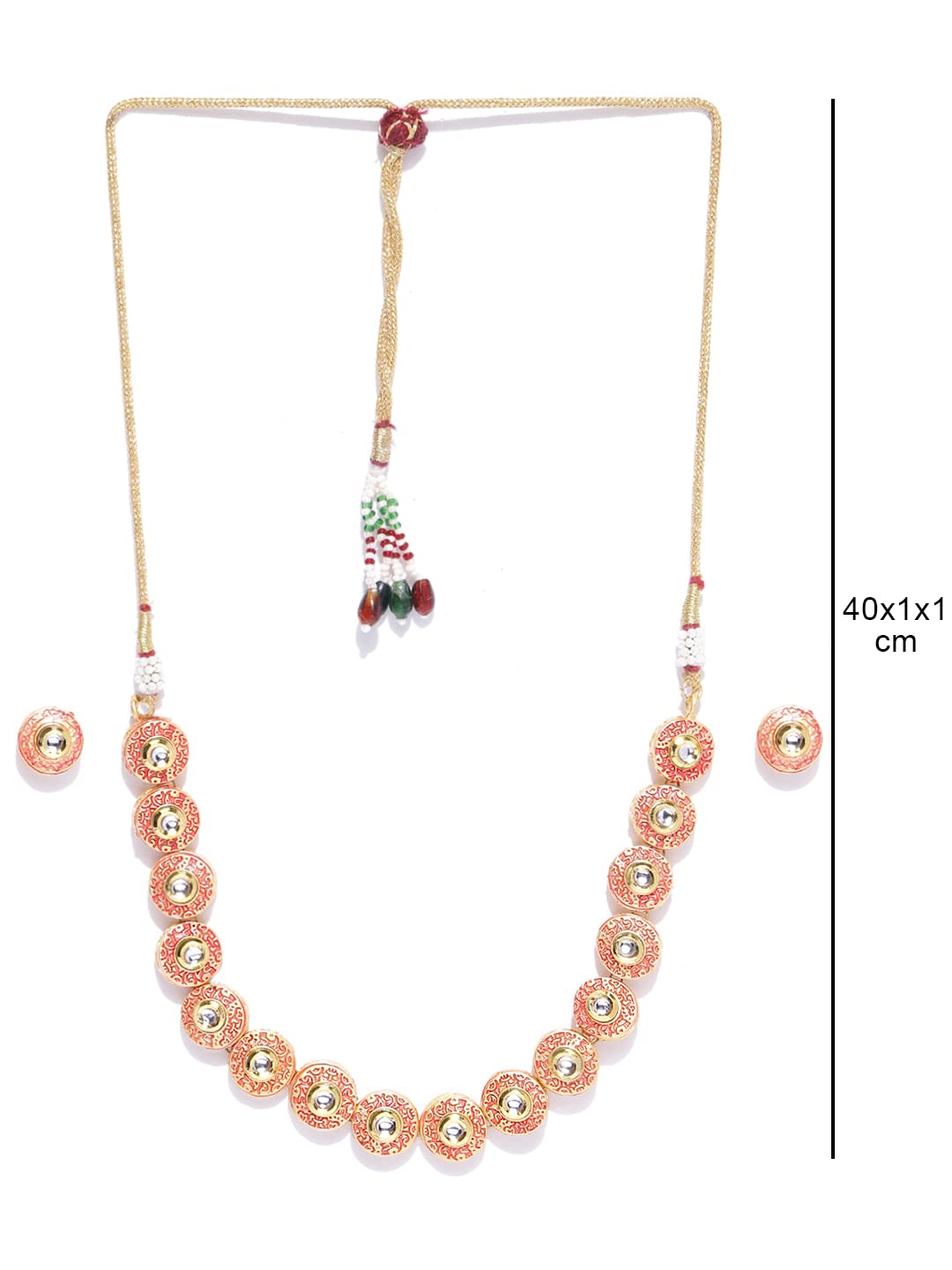 Priyaasi Gold-Plated Kundan Studded Meenakari Jewellery Set in Red Color