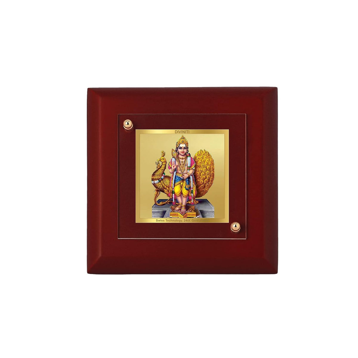 DIVINITI Lord Kartikeya 24K Gold Plated MDF Photo Frame|Premium Religious Table Top Frame for Home, Office & Prayer Room|Luxury Spiritual Gift Item for Housewarming, Festive Gifting|10 x 10 CM