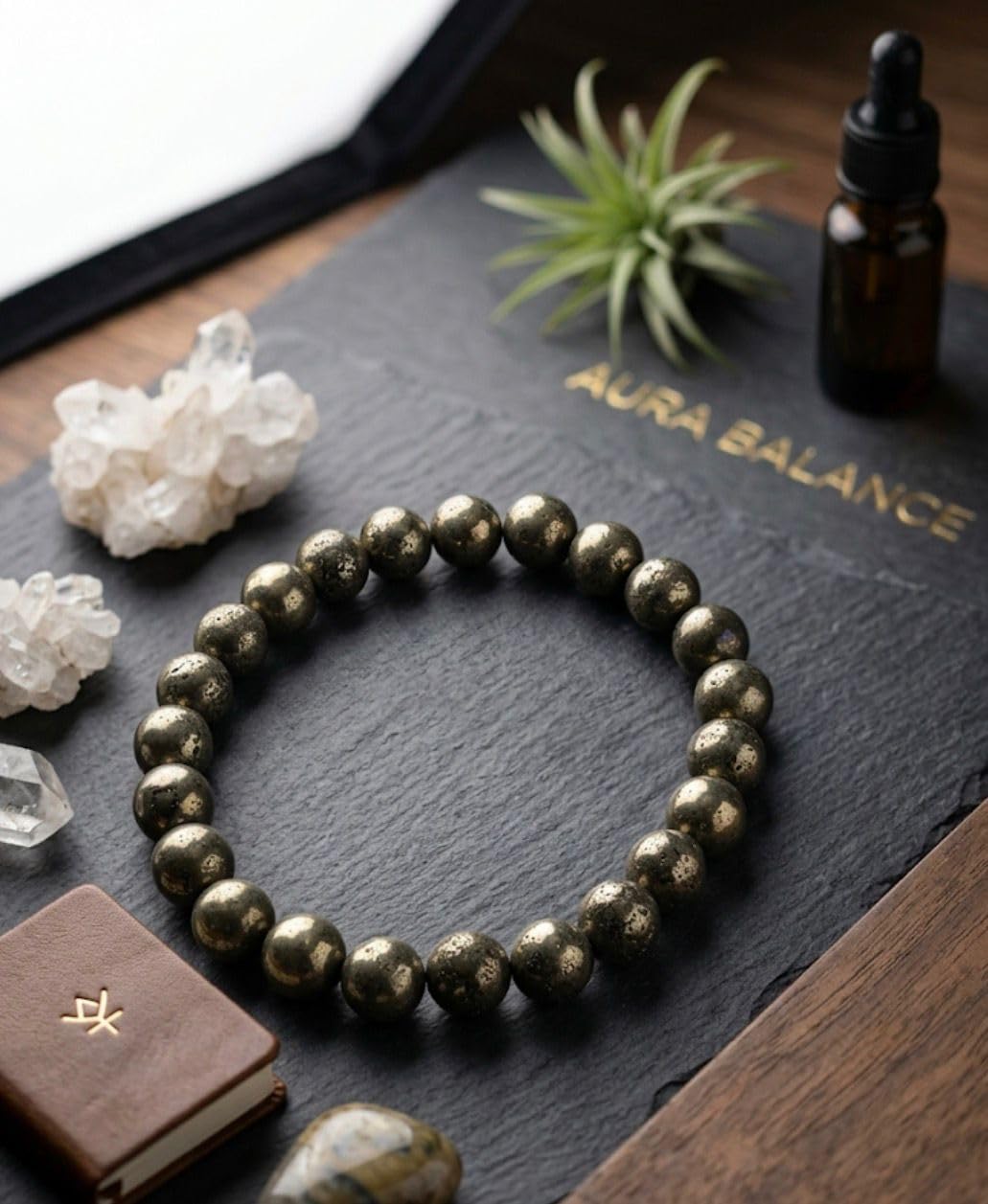 RUDRADIVINE Natural Pyrite Crystal Bracelet for Men & Women | Golden Pyrite Beads Wealth & Protection Bracelet
