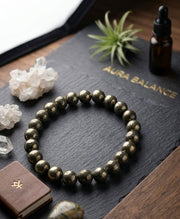 RUDRADIVINE Natural Pyrite Crystal Bracelet for Men & Women | Golden Pyrite Beads Wealth & Protection Bracelet