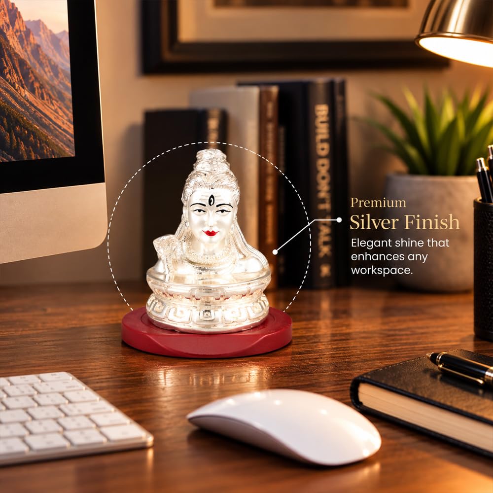 DIVINITI Premium Lord Shiva Idol with Silver-Tone Finish | Mahadev Shiv Ji Bust Showpiece with Decorative Base & Premium Gift Box | Home, Mandir, Office & Spiritual Gifting | 8 x 6 cm