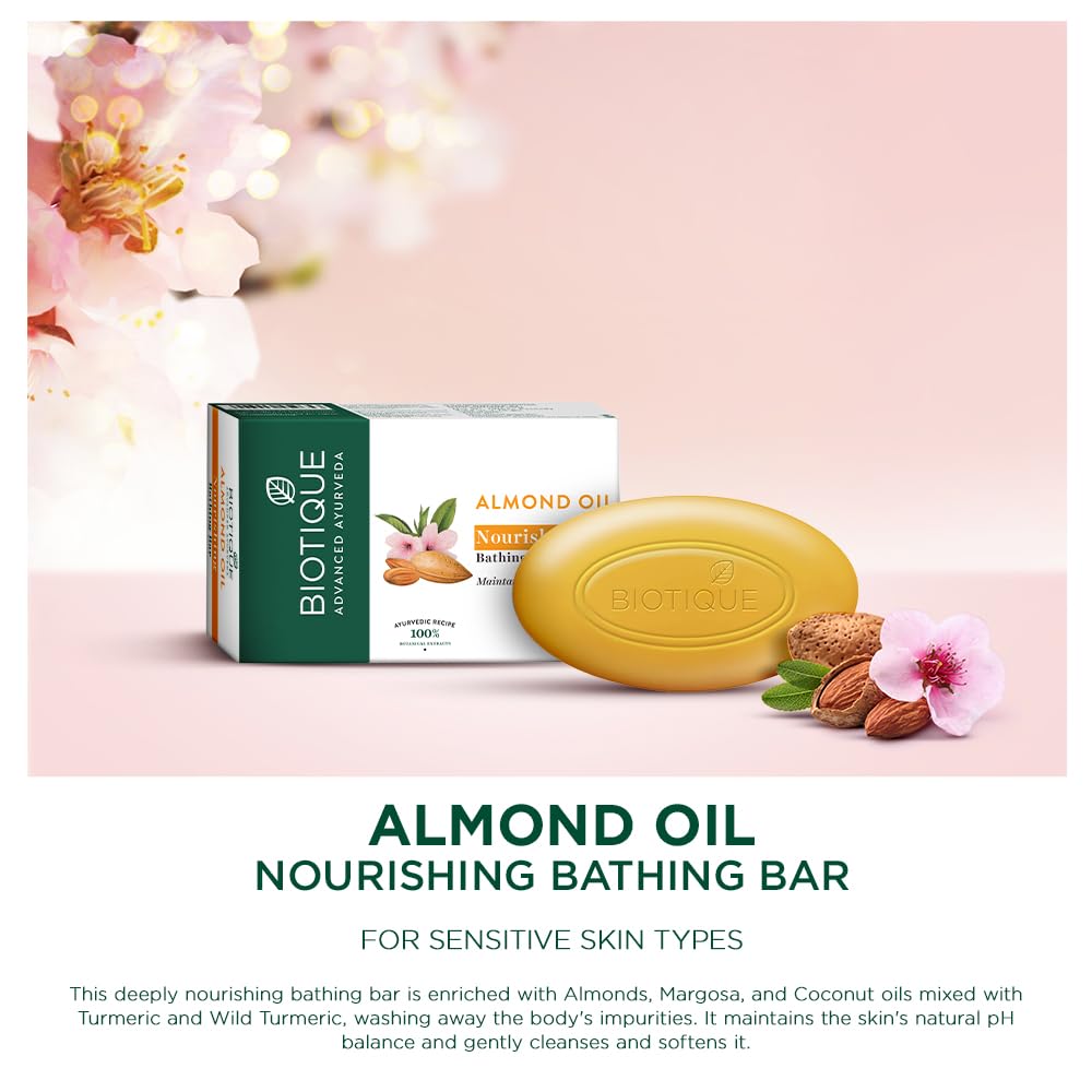 Biotique Almond Oil Nourishing Body Soap, 450g (150g x 3)
