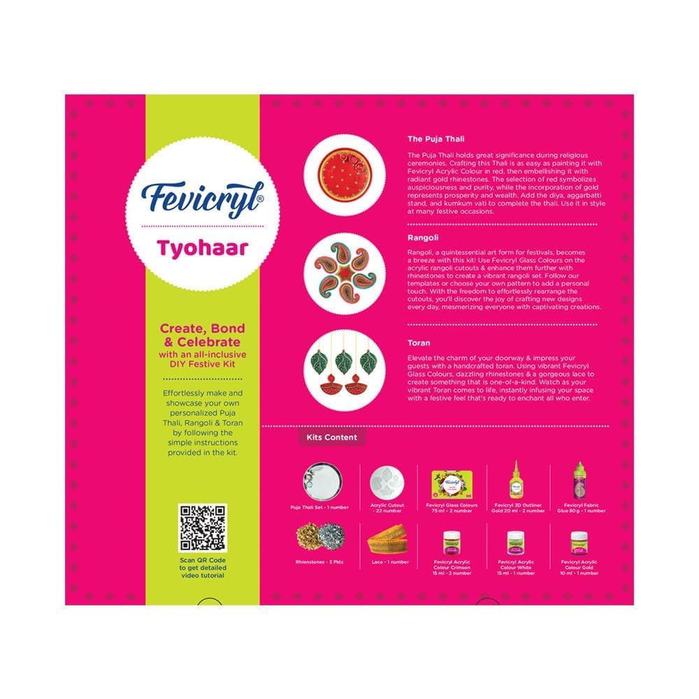 Fevicryl Tyohaar- DIY Festive Decor Kit: Create Vibrant Acrylic Rangoli, Exquisite Toran, and Elegant Pooja Thali; Unleash Your Artistic Flair and Elevate Your Celebrations