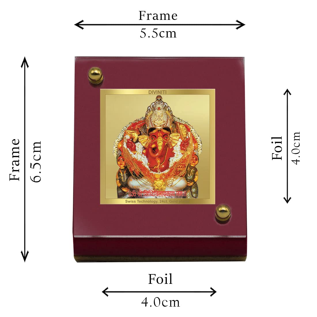 DIVINITI 24K Gold Plated Religious Car Dashboard Frame | Premium God Idol Frame for Car, Home Mandir & Office Table | Spiritual Gift, Decorative Showpiece | Siddhivinayak
