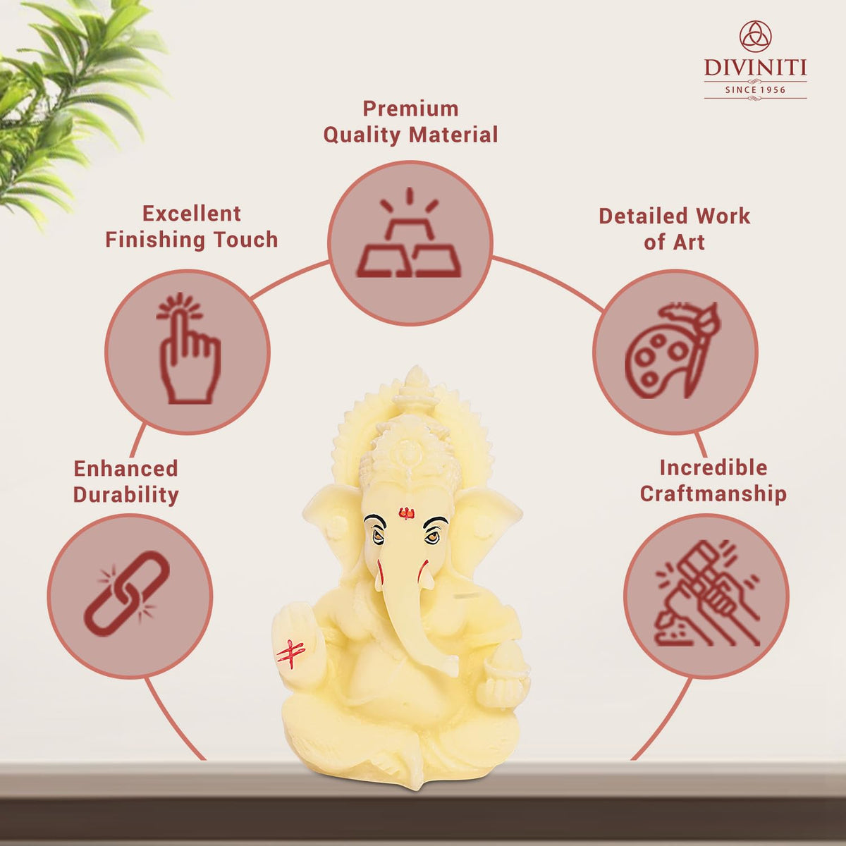 DIVINITI Resin Lord Ganesha Idol for Car Dashboard, Tabletop|Ganesh Statue for Good Luck and Success|Ganpati Murti for Home Decor Mandir, Office Desk Puja Gift Yellow (8.4x4.2cm), Religious