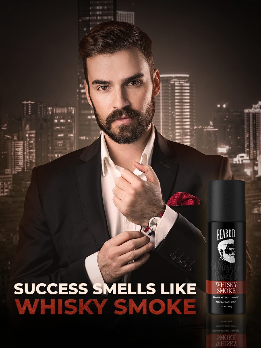 Beardo Whisky Smoke Perfume Body Spray for Men 120ml | Spicy, Woody - Oudh No Gas Deo for Men Long Lasting | Date night Deodorant | Gift for Husband
