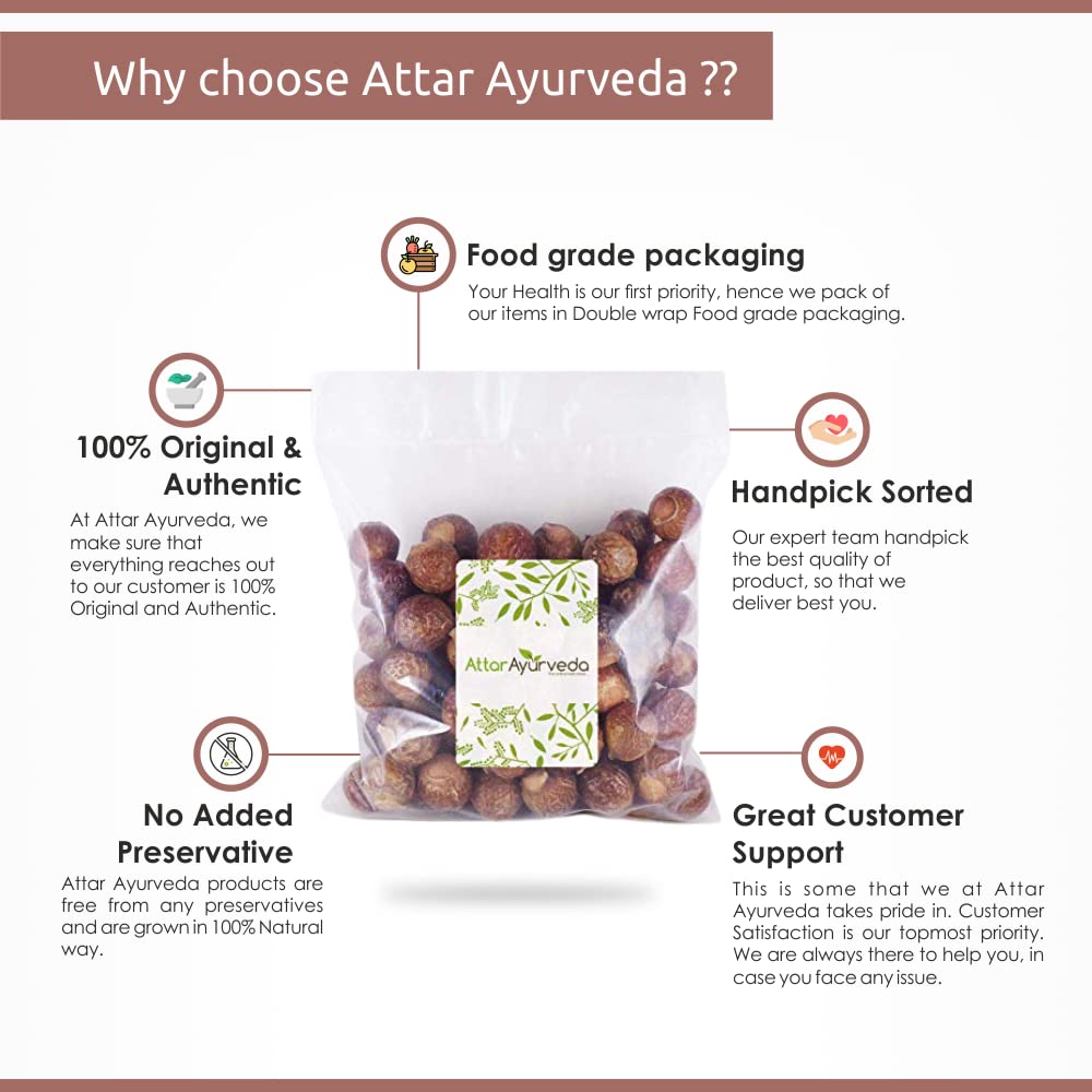 Attar Ayurveda Dried Reetha nuts/whole/Soapnuts for Hair, 100% Natural (Raw form) (250 grams)…