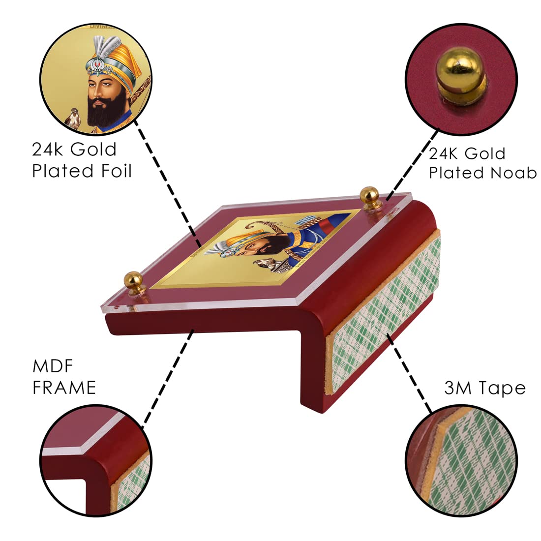DIVINITI 24K Gold Plated Religious Car Dashboard Frame | Premium God Idol Frame for Car, Home Mandir & Office Table | Spiritual Gift, Decorative Showpiece | Guru Gobind Singh