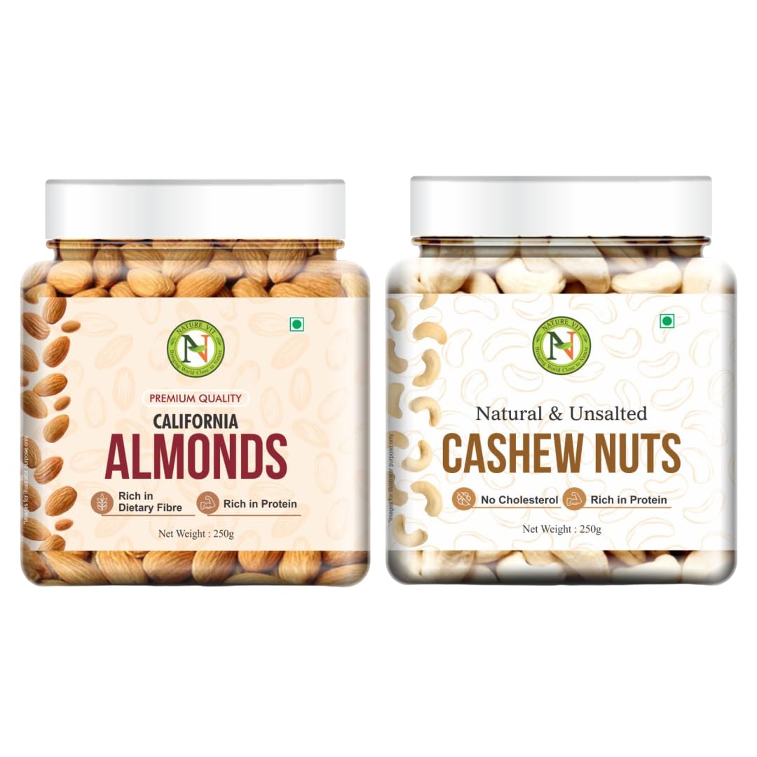 NatureVit Almonds & Cashew Nuts Combo of 500 Gram (250g Each) | Healthy Snack for Family & Gifting