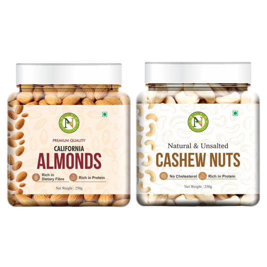 NatureVit Almonds & Cashew Nuts Combo of 500 Gram (250g Each) | Healthy Snack for Family & Gifting
