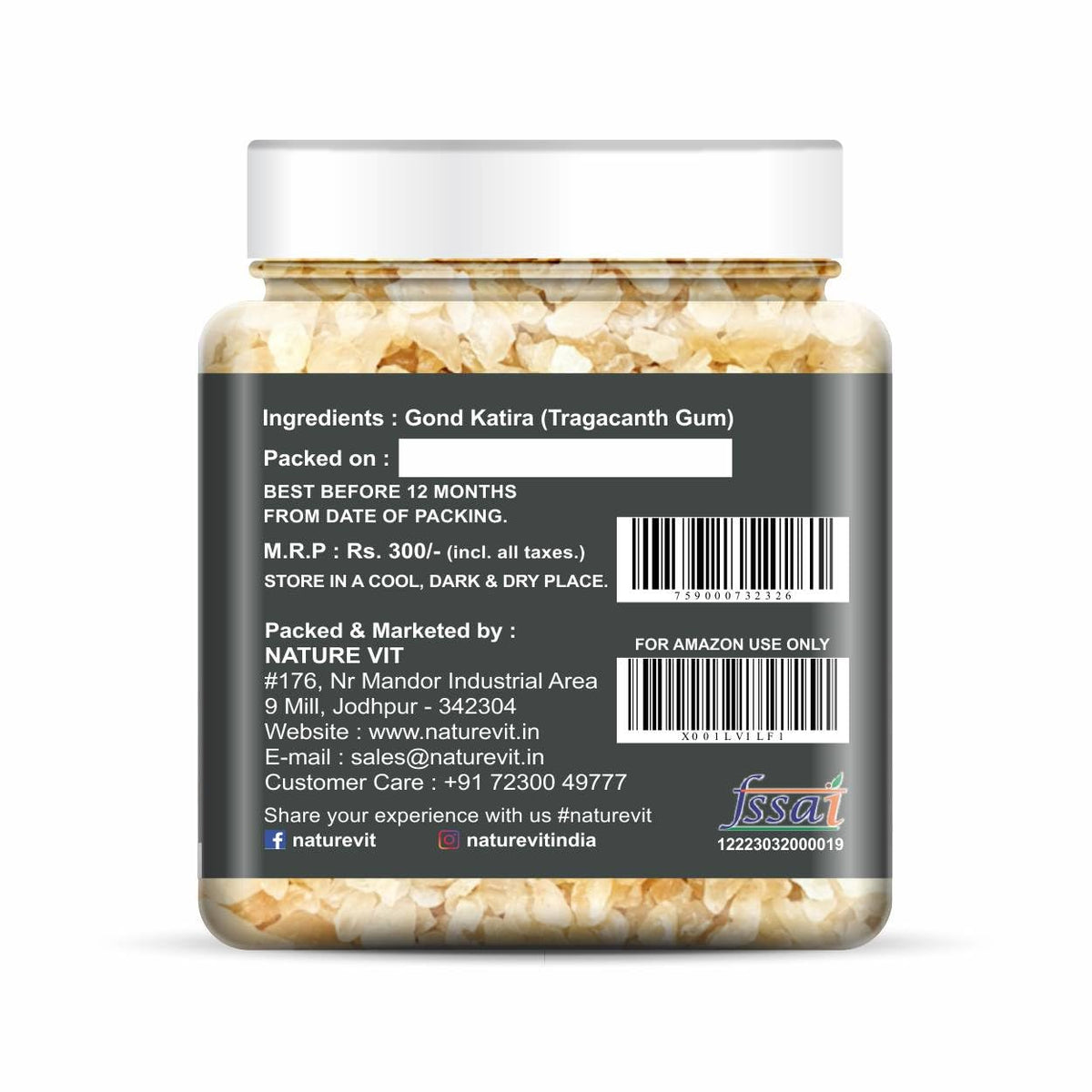 NatureVit Pure Gond Katira 250g (Edible Almond Gum) | High Cooling Properties | Natural Tragacanth Gum Superfood | Calcium · Magnesium · Protein