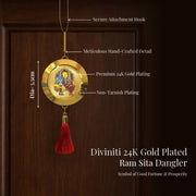 Diviniti 24K Gold Plated Ram Sita Double Sided Hanging with Hanuman Ji for Home Entrance Door, Vastu Spiritual Decor, Religious Hanging, Blessings, Protection & Positive Energy Gift Item