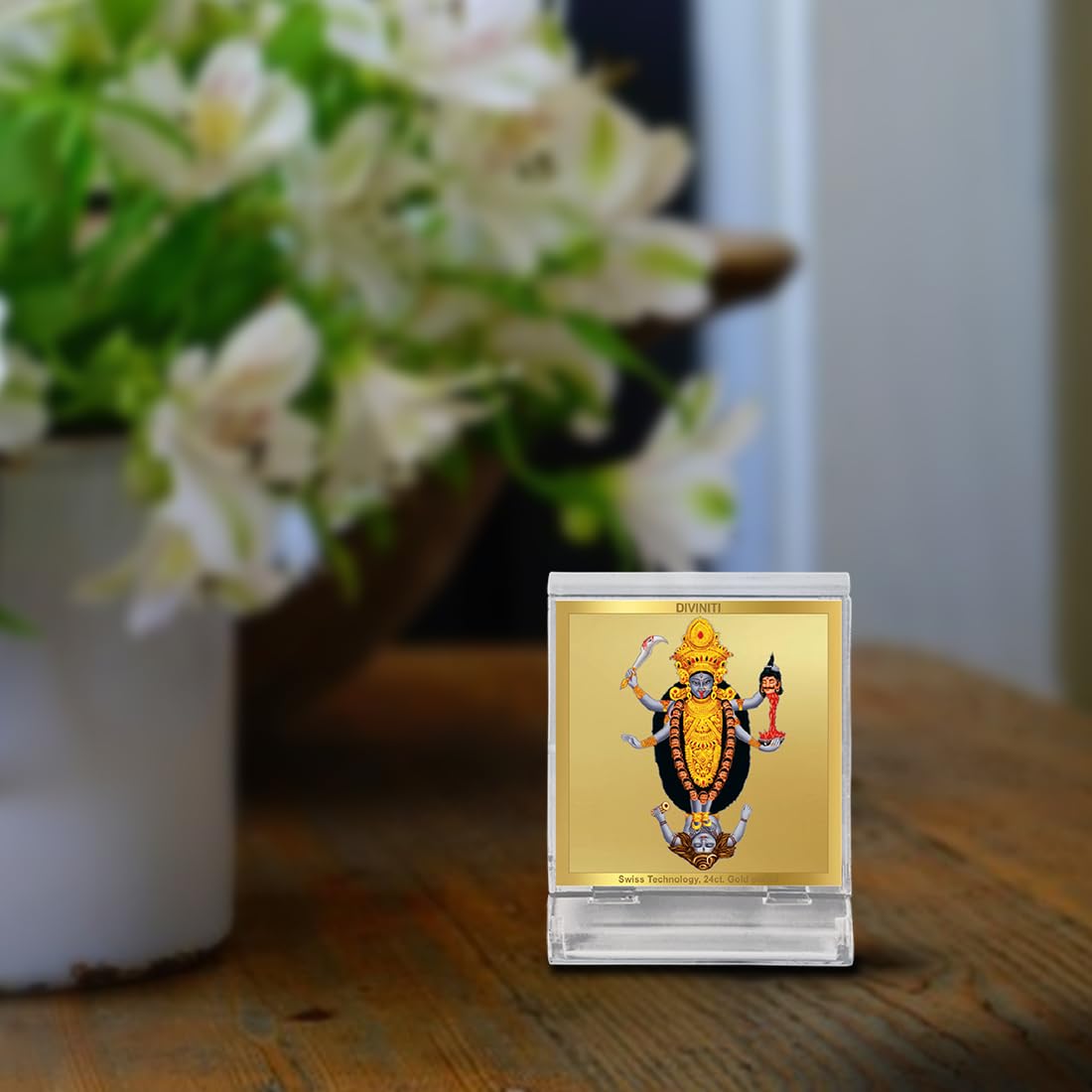 DIVINITI 24K Gold Plated Religious Car Dashboard Frame | Premium God Idol Frame for Car, Home Mandir & Office Table | Spiritual Gift, Decorative Showpiece | Maa Kali