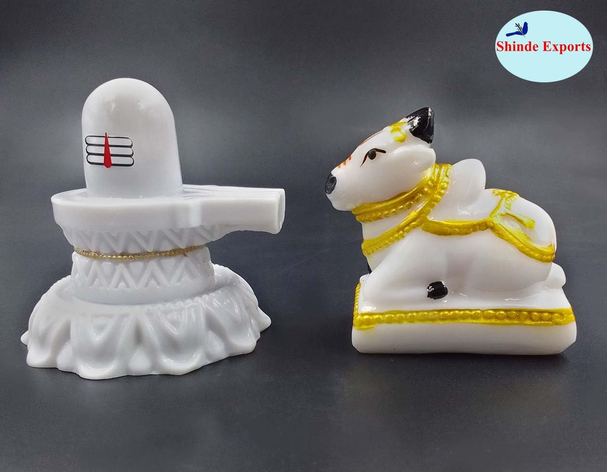 SHINDE EXPORTS shivling with Nandi Set for Home puja Small 6cm (White) (Nandi & Shivling)