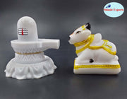 SHINDE EXPORTS shivling with Nandi Set for Home puja Small 6cm (White) (Nandi & Shivling)
