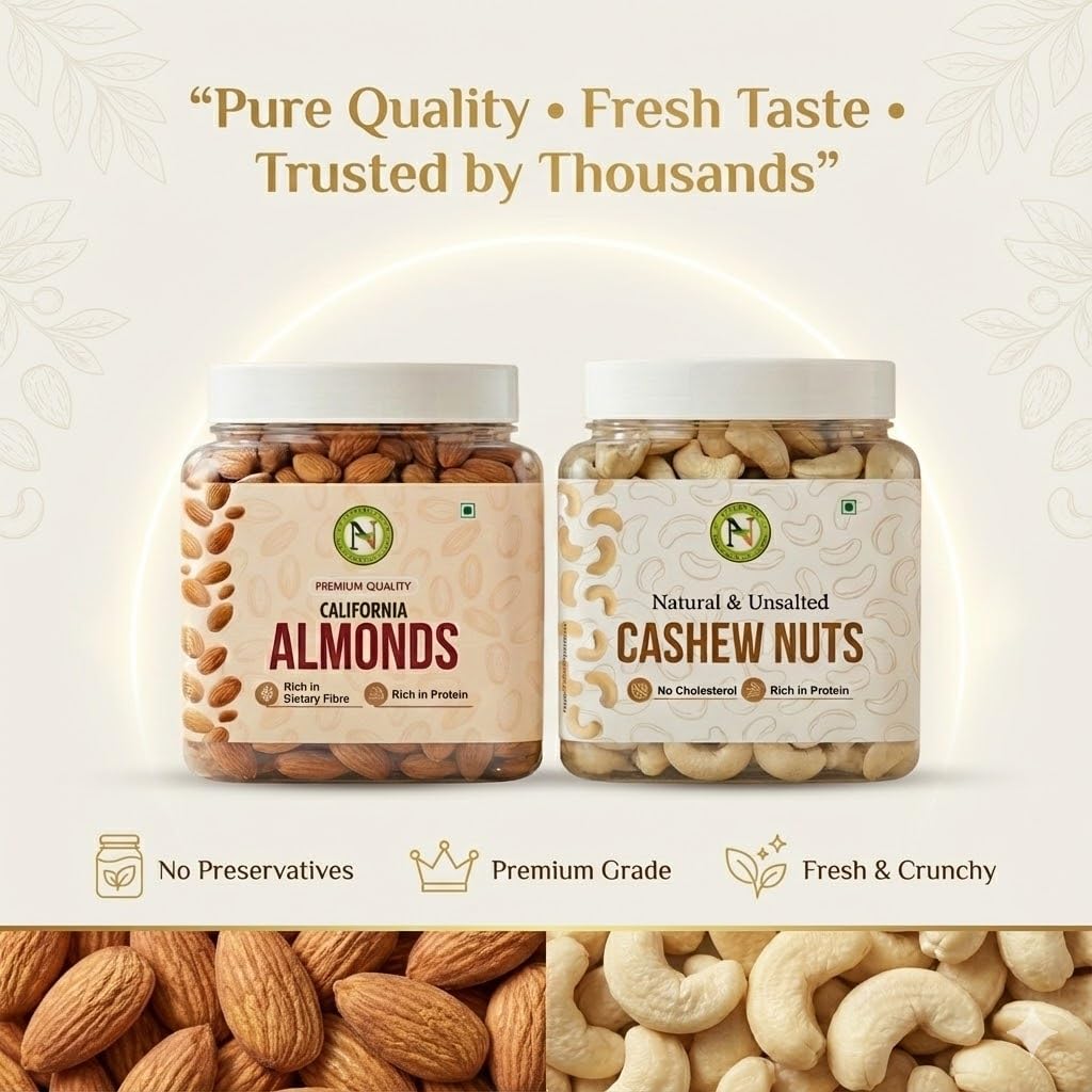 NatureVit Almonds & Cashew Nuts Combo of 500 Gram (250g Each) | Healthy Snack for Family & Gifting