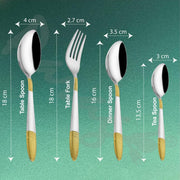 Parage 25 Pieces Ivory Gold Stainless Steel Cutlery Set with Stand (Contains: 6 Table Fork, 6 Table Spoon, 6 Dinner Spoon, 6 Tea Spoon, 1 Cutlery Stand) 24 Karat 24k Golden Plated Spoon Set (Ivory)
