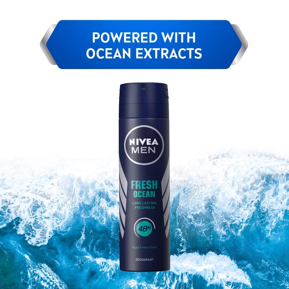 Nivea Fresh Ocean Deodorant for Men, 150 ml & NIVEA Men Crème, Dark Spot Reduction, Non Greasy Moisturizer, Cream with UV Protect, 75 ml