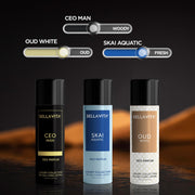 Bella Vita Luxury Woody Body Parfum Deo Spray Combo Pack Of 3 X 150 Ml, No Gas Long Lasting Premium Fragrance Deodorant With Tonka For Unisex, Orange, Bergamot And Lavender