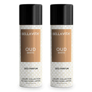 Bella Vita Luxury OUD WHITE No Gas Body Deodorant Parfum Combo for Men with Orange, Fressia & Tobacco|Woody Long Lasting Deo, Pack of 2, 150 Ml Each Spray