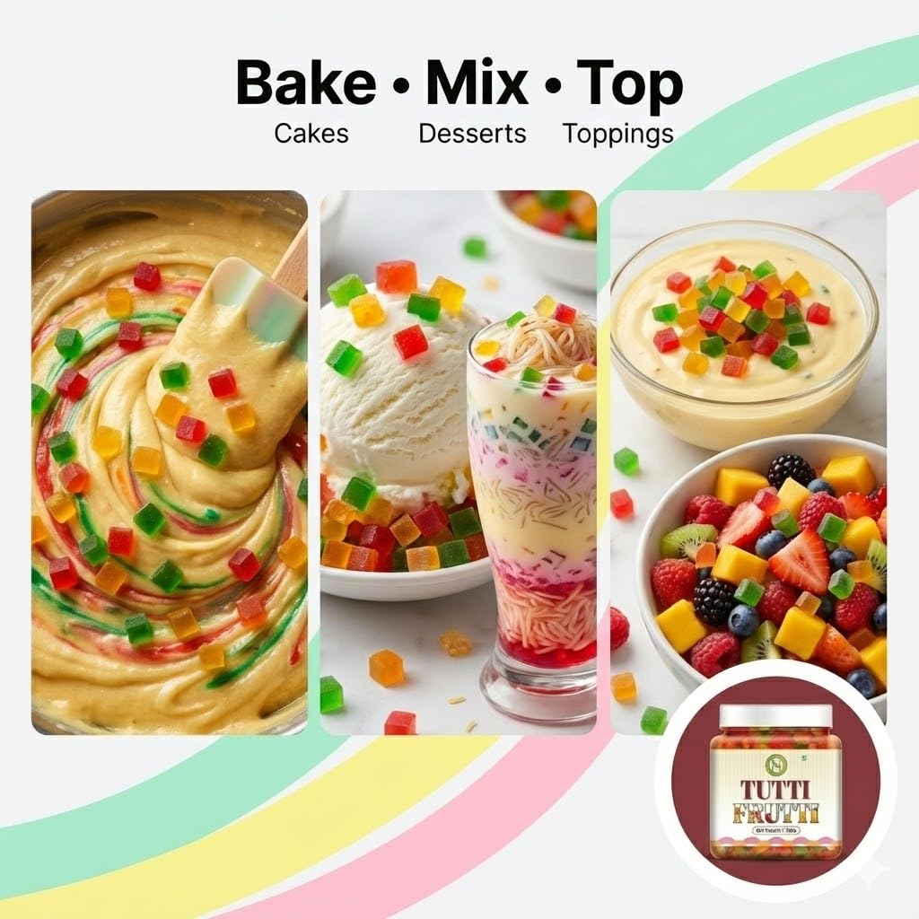 NatureVit Tutti Frutti, 300g | Sweet Fruit Cubes | Perfect for Cakes, Cookies, Ice-Creams, Bread & Indian Desserts