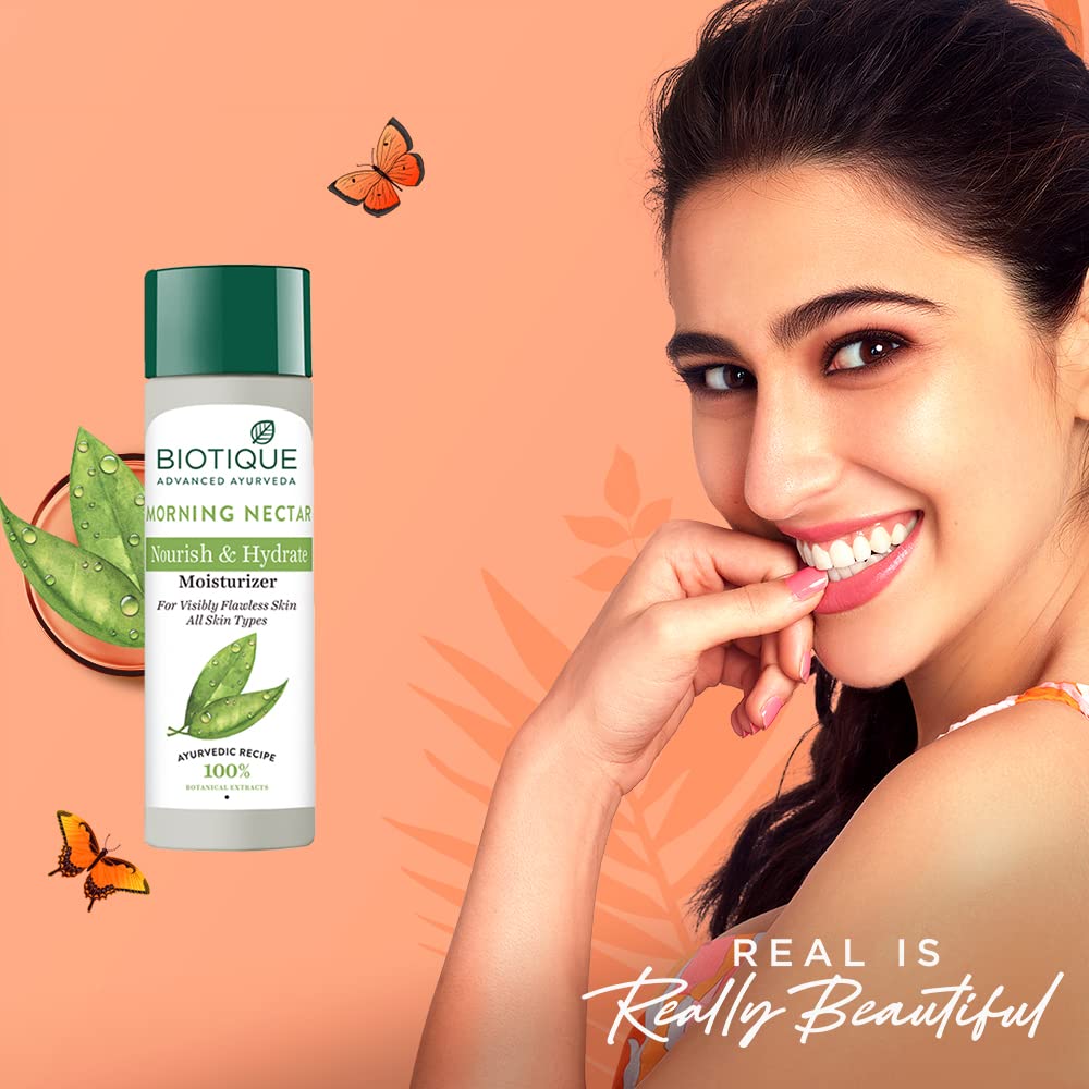 Biotique Morning Nectar Flawless Skin Moisturizer Cream L Prevents Dark Spots, Blackheads And Blemishes L Visibly Flawless Skin L Nourishes And Hydrates Skin L All Skin Types L 120Ml (Pack Of 2)
