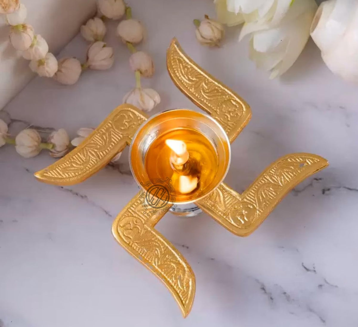 DSH Brass Diya Brass Swastik Diya Oil Diya with Velvet Box for Diwali,Temple,Office Puja and Return Gift.(DYA-SWASTIK)