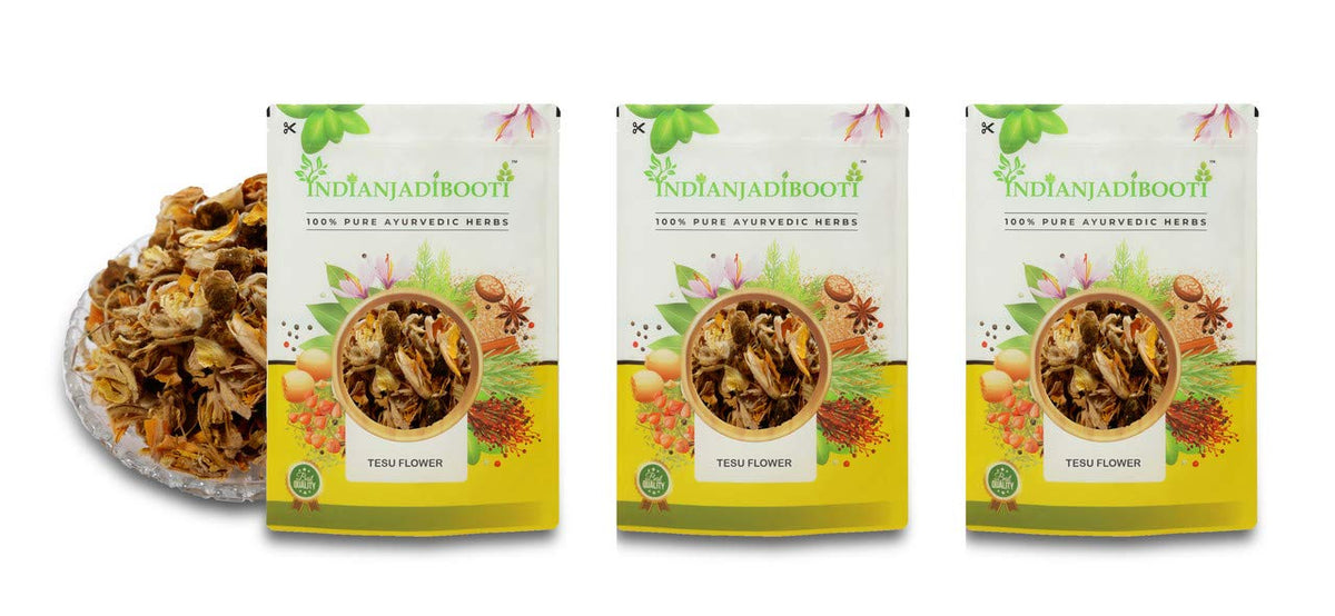 IndianJadiBooti Pure Tesu Flowers (Butea Monosperma) | Botanical for Complexion Harmony, Cooling Baths & Natural Dye | 3 Packs of 900 Grams