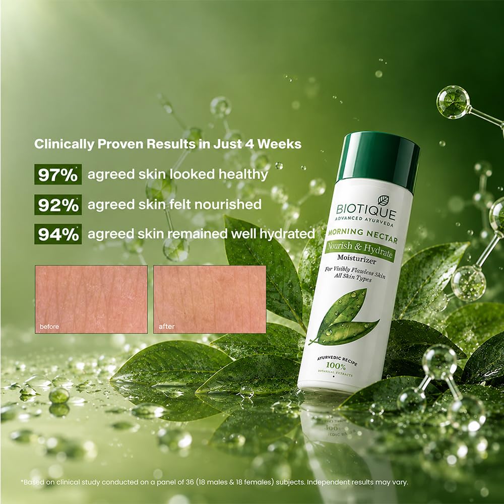 Biotique Morning Nectar Flawless Skin Moisturizer l Prevents Dark spots, Blackheads and Blemishes l Visibly Flawless Skin l Nourishes and Hydrates Skin l All Skin Types l 120ml