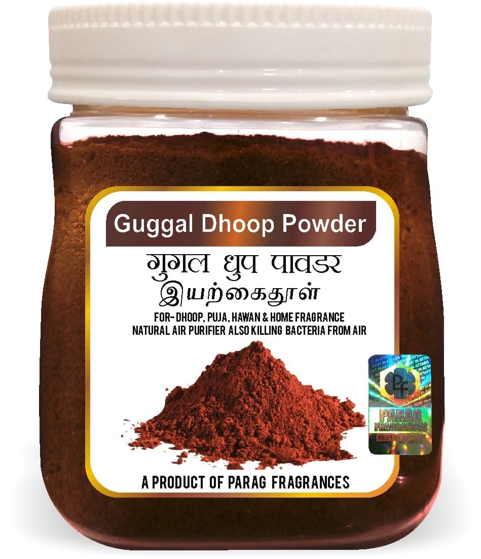 Parag Fragrances Guggal Dhoop Powder for Pooja, Hawan, Home Fragrance and Dhoop / 180 Gram Pack/with Plate and Cone Maker