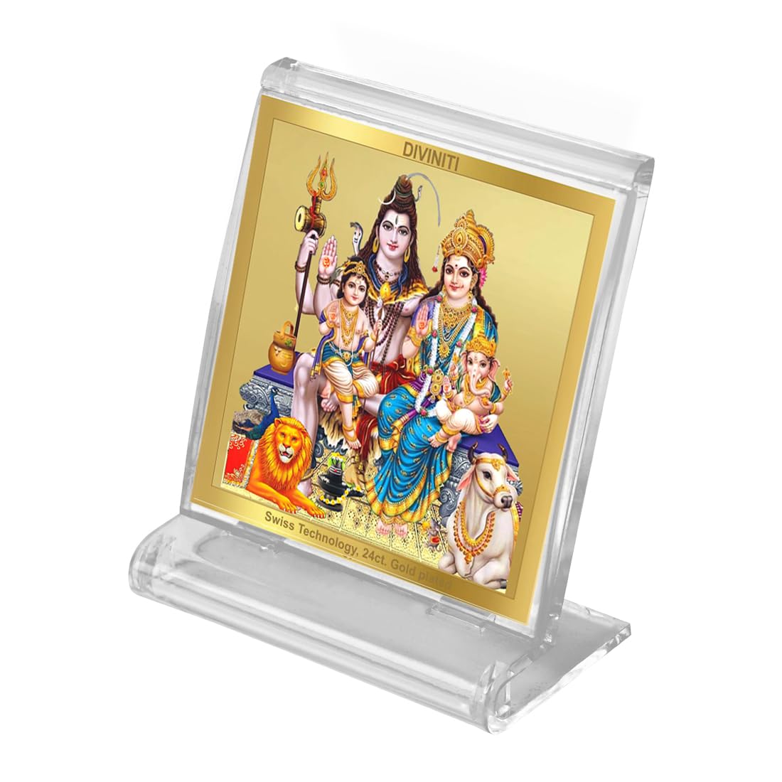 DIVINITI 24K Gold Plated Religious Car Dashboard Frame | Premium God Idol Frame for Car, Home Mandir & Office Table | Spiritual Gift, Decorative Showpiece | Shiv Parivar